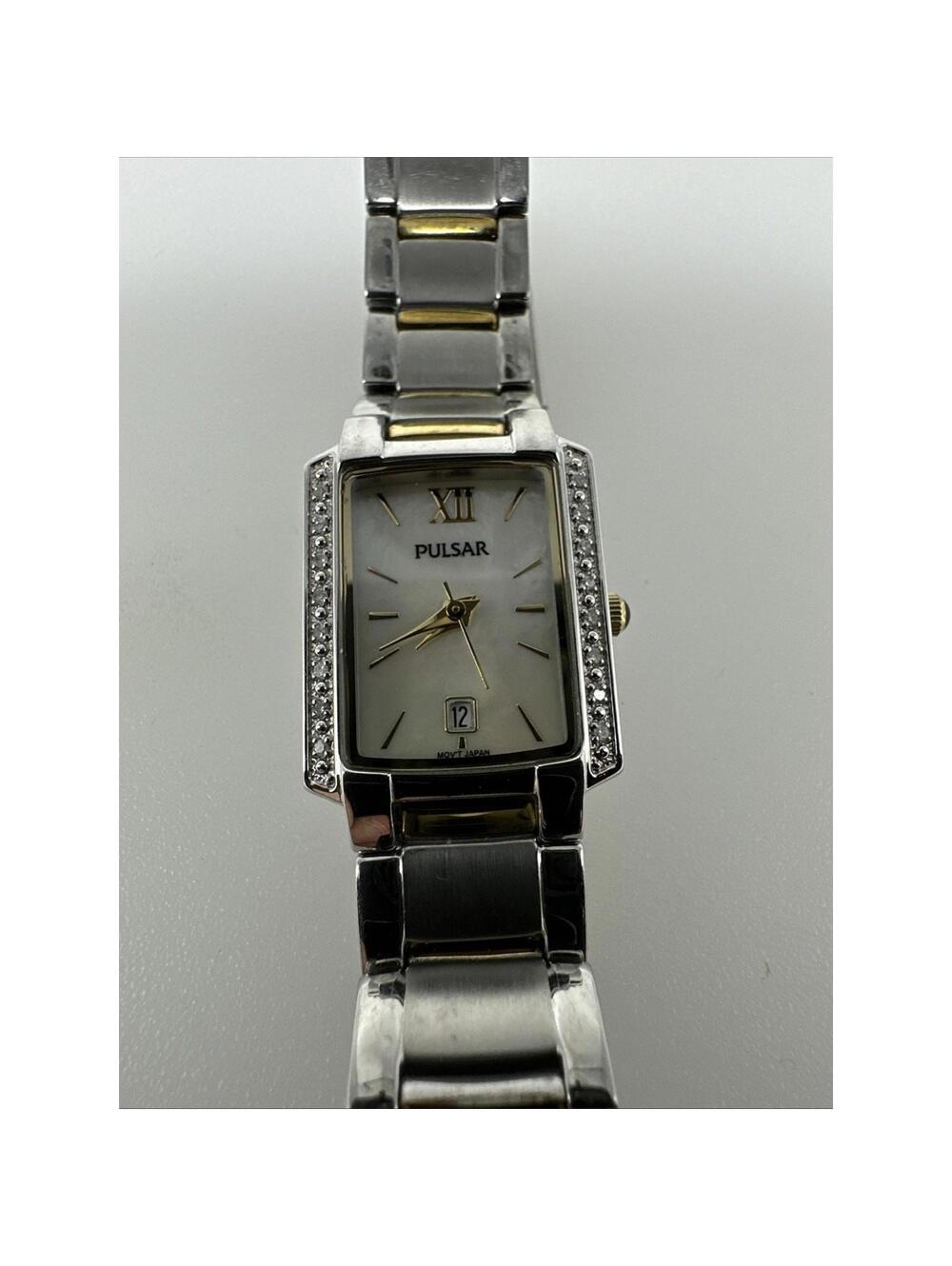 Ladies Pulsar Diamond Tank Watch Stainless/Gold Two-Tone VX82-X418 New Battery